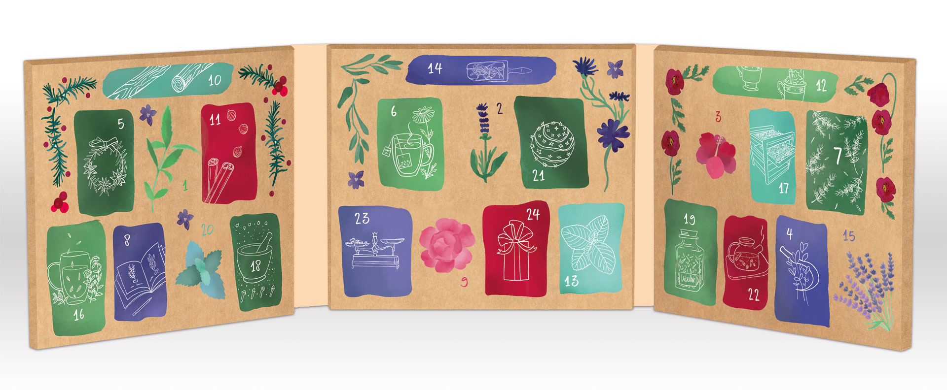 Un calendrier pensé comme un coffret, composé de 3 volets