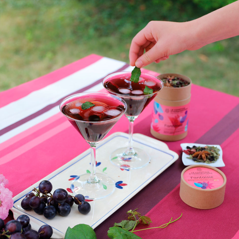 recette de mocktail glacé "fantaisie" plantes et fruits