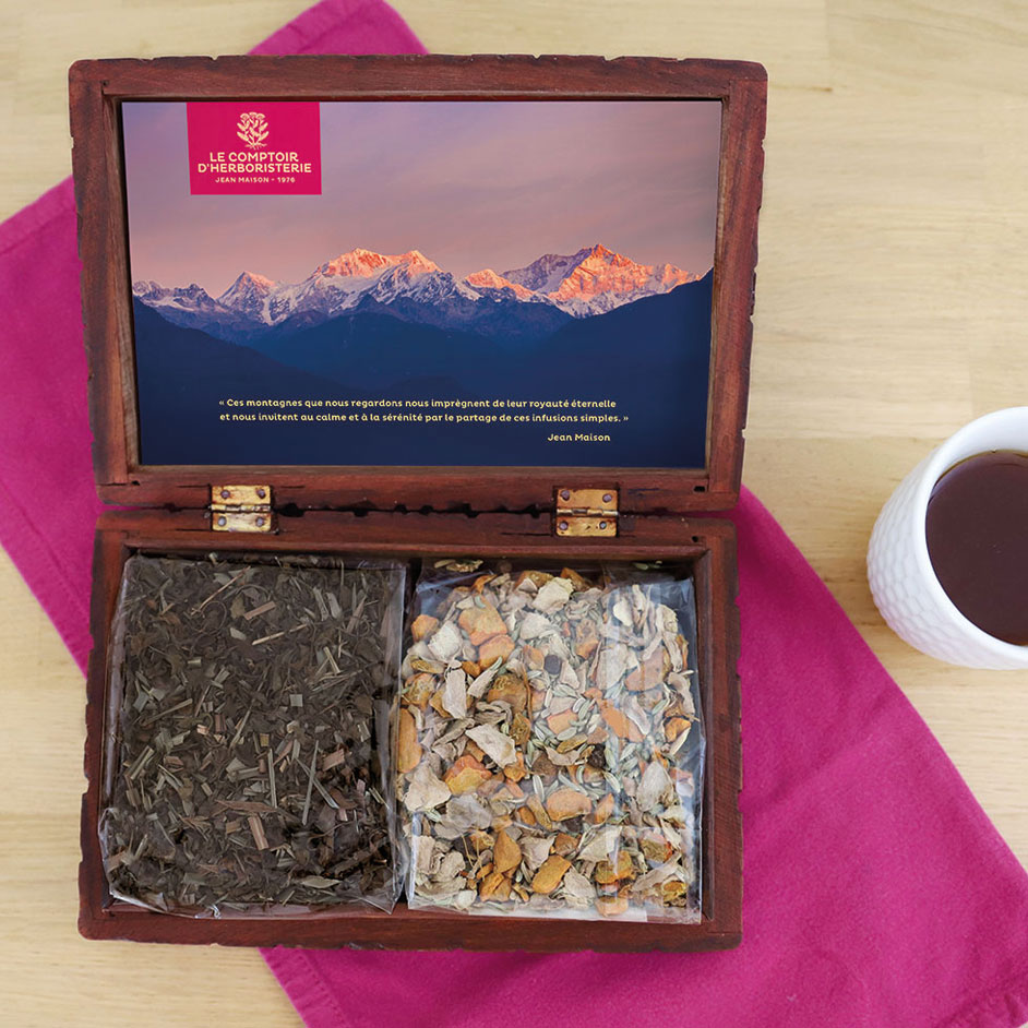 Intérieur du coffret en bois ciselé 100% plantes indiennes Intérieur du coffret de plantes indiennes