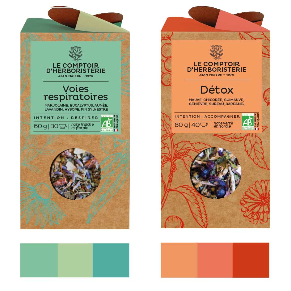 mock-up de boite de tisane bio vert et orange